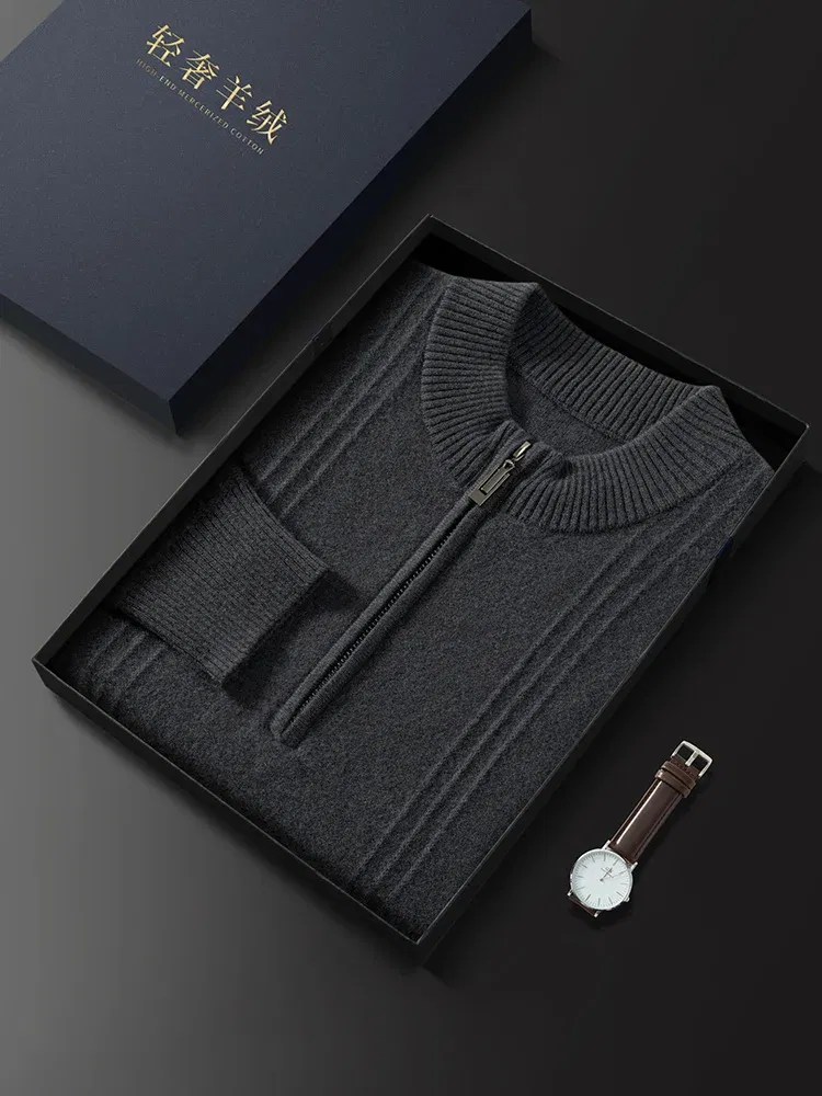 Color: Brown, Size: M - Men's Sweater Pullover Autumn Winter Sweater Warm Clothing 100% Cashmere Business Long Sleeve Classic Quality Mock Neck Knit Top