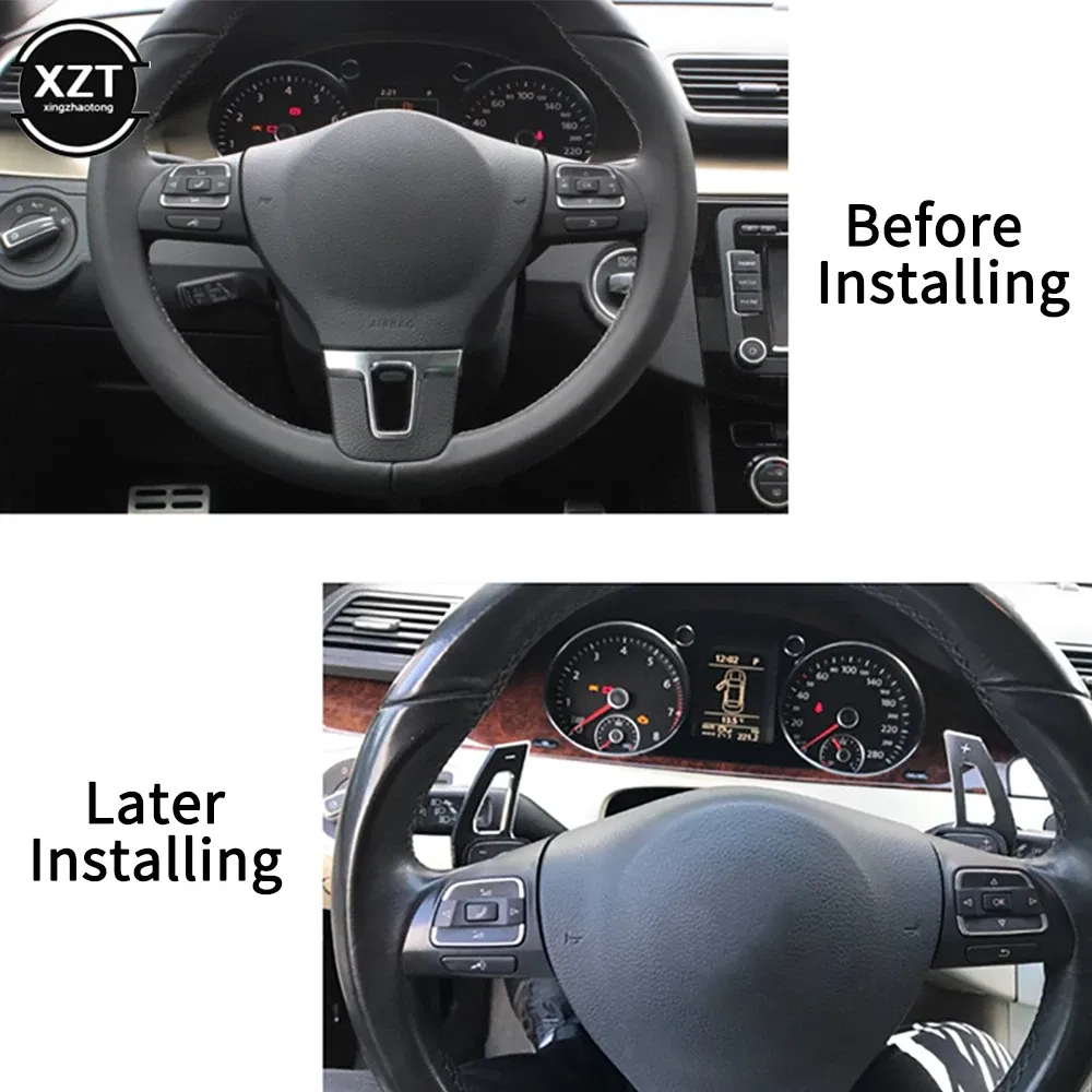 Color: Black - For Volkswagen VW Tiguan Golf MK6 GTI Jetta MK5 Passat B6 CC Scirocco R36 R20 Steering Wheel Aluminum Shift Paddles Car Styling