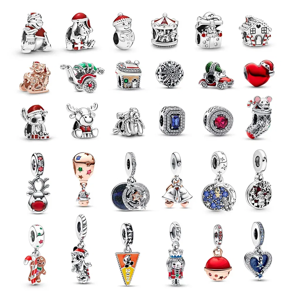Gem Color: Dark purple - Pure Silver 925 Christmas Charm Fit DIY Pandora Bracelet Christmas Gift