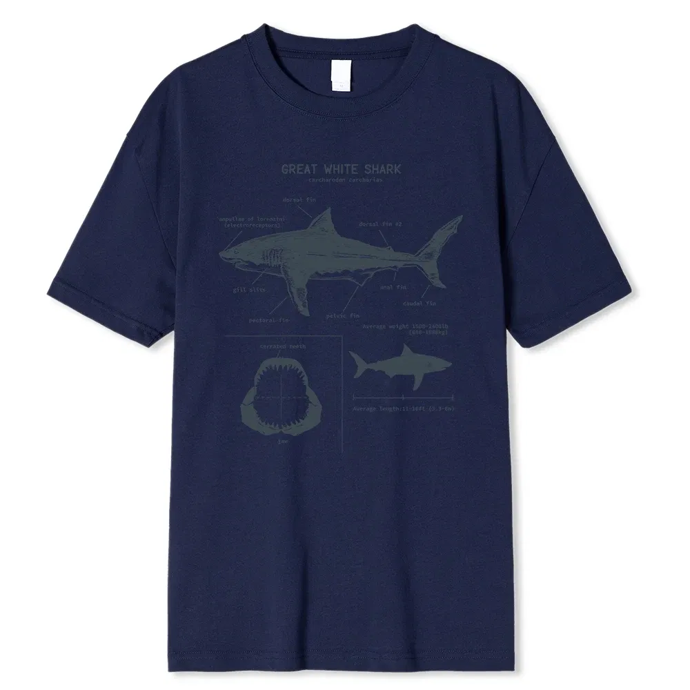 Color: Dark Grey, Size: XL - Great White Shark Anatomy T-Shirt New Summer Men Street Short Sleeve Hip Hop Punk Style Boy Casual Tops Fashion White Tees