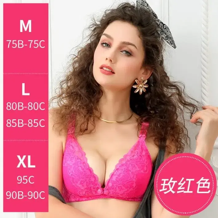 Color: PURPLE, Bands Size: 38, Cup Size: C - Modern pregnant women's postpartum underwear breast feeding breathable lace front open button pregnant women's breast-feeding