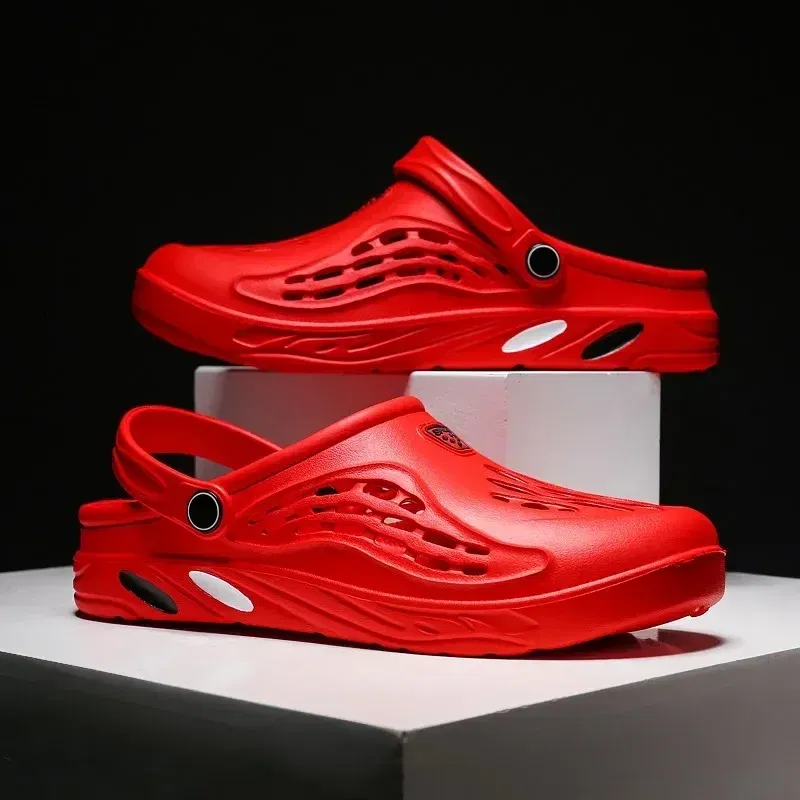 Color: Red, Shoe Size: 44 - Plus Size 47 48 49 Men Summer Clogs Sandals EVA Slippers Men and Women Garden Shoes Beach Sandals Couple's Outdoor House Slides