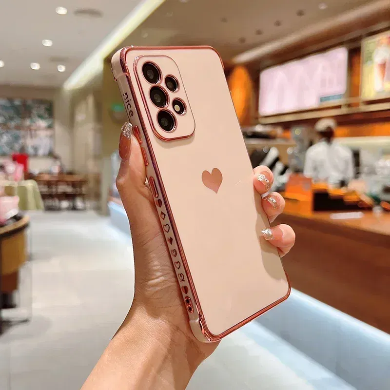Color: Khaki, Compatible-Phone Models: For iPhone XS Max, Ships From: CHINA - Electroplating Side Love Heart Phone Case For Samsung Galaxy S25 Ultra S24 S23 S22 A16 A55 Protect Lens Shockproof Back Cover