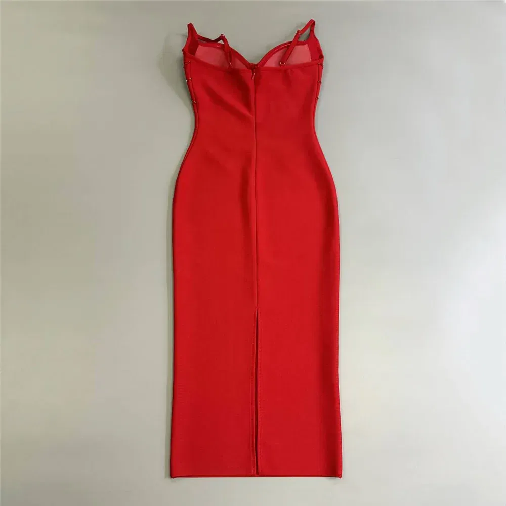 Color: black, Size: XL - Women Sexy Beading Spaghetti Strap Bandage Dress Bodycon Clothes Club Party Celebrity Elegant Dresses