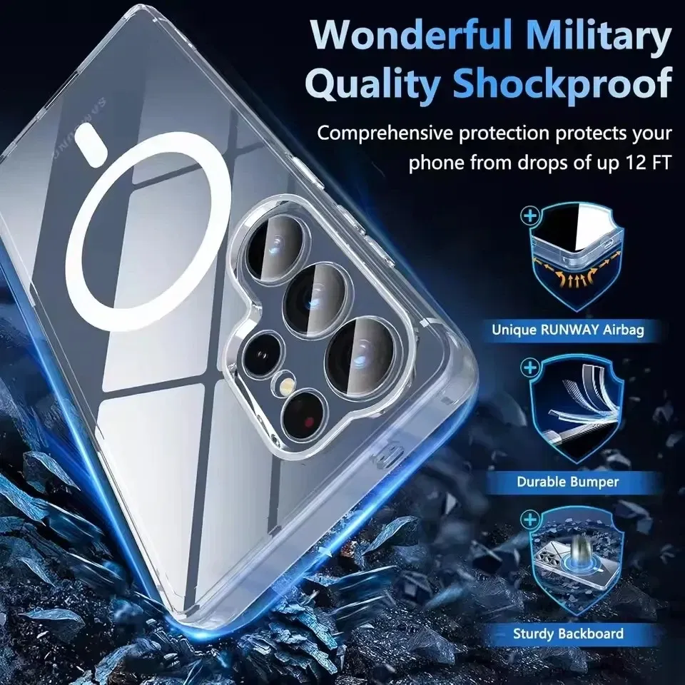 Color: Clear, Material: CANVAS - For Samsung Galaxy Note 10 PLUS 20 Ultra A05 A05S A06 A15 A16 A26 A35 A36 A54 For Magsafe Magnetic Wireless Charging Phone Case