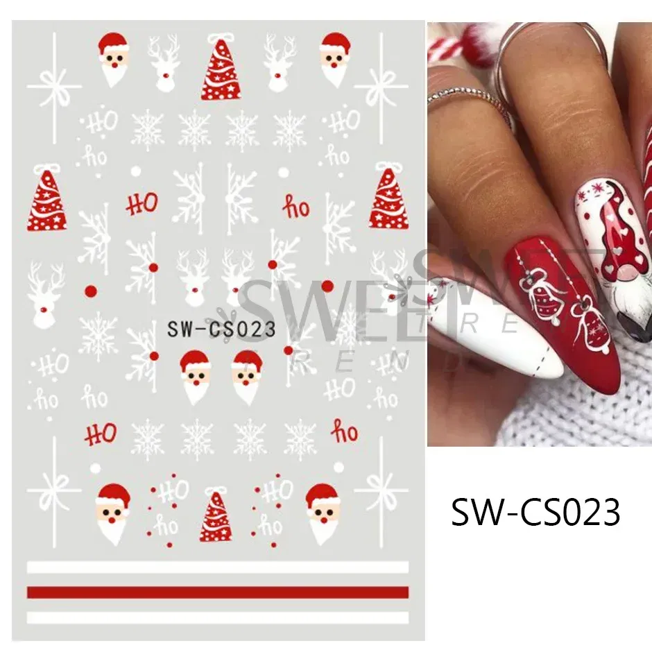 Color: Khaki - 5D Embossed Elk Nail Art Sticker Cute Christmas Winter Santa Claus Snowflake Gingerbread Man Engraved Slider Manicure Decoration