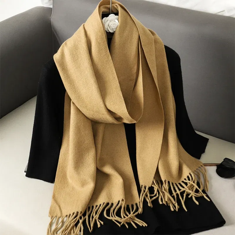 Color: PURPLE - New 62 Color Winter Scarf For Women Long Warm Cashmere Scarves Hijab Solid Lady Shawl Wrap Female Pashmina Bandana Head Scarfs