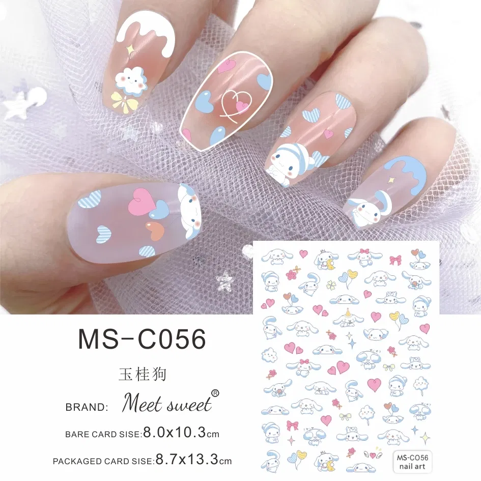Color: Sky Blue - 1PCS 3D Cute Chulomi Melody Hello Kitty Cartoon Stickers For Nails Nail Accessories Mickey Mouse Barbie Princess Nail Stickers