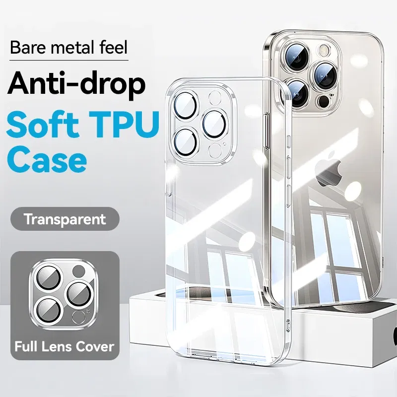 Color: black, Material: ABS - Joyroom Case For iPhone 16 15 14 13 Pro Max Transparent Cover For iPhone 16 Pro Max Soft TPU Anti-drop Case With Len Protection