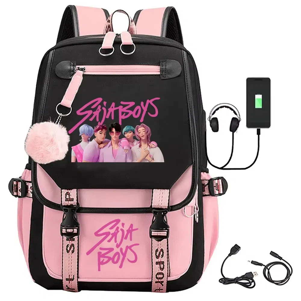 Color: Blue - KPop Demon Hunters Saja Boys Backpacks Teenagers Backpacks Hip Hop Gothic Schoolbag Backpacks