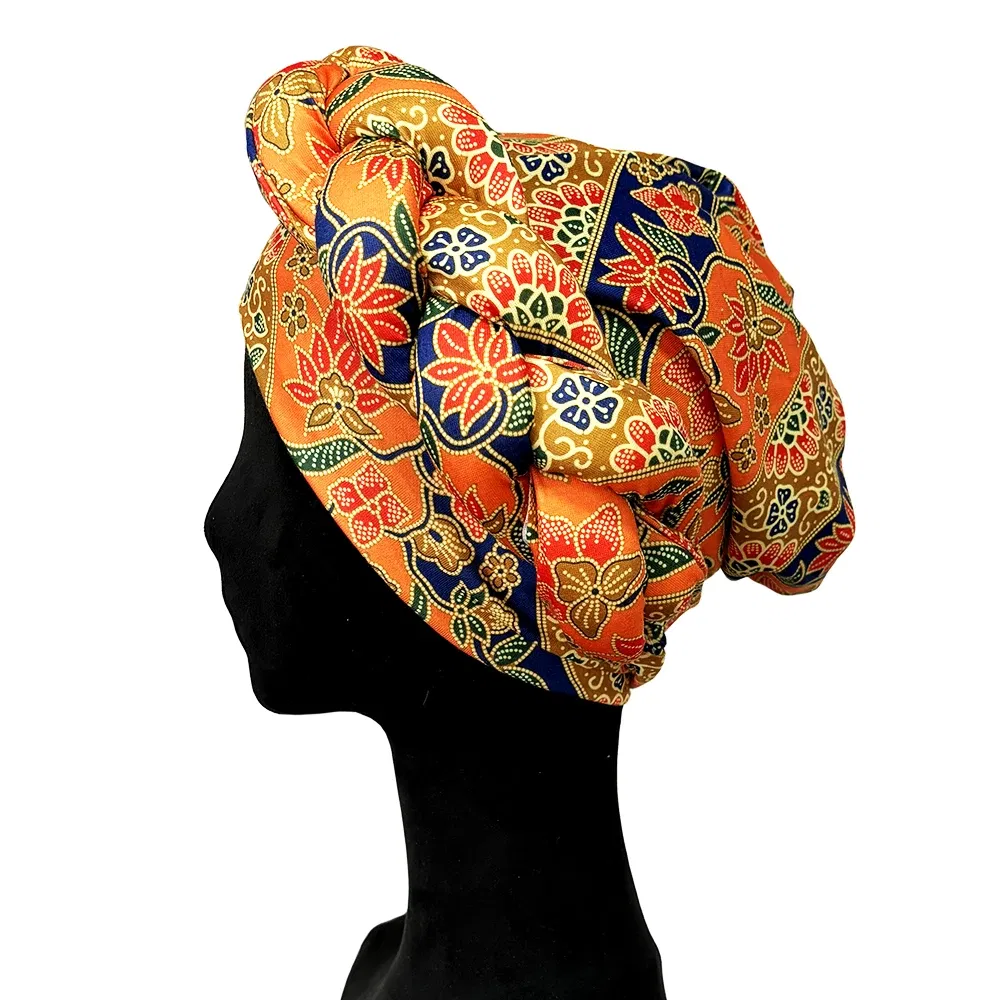Color: Black - African Headtie Bonnet Hat Turban for Women Muslim Head Wrap Nigerian Scarf Braid Hijab Femme Chemo Caps Cover