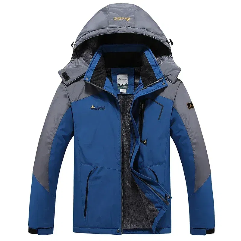 Color: SKY BLUE, Size: 6XL - Autumn Winter Men's Windbreaker Waterproof and Warm Outdoor Hiking and Fishing Multi Pocket Wear-resistant Thick Jacket Men Coat