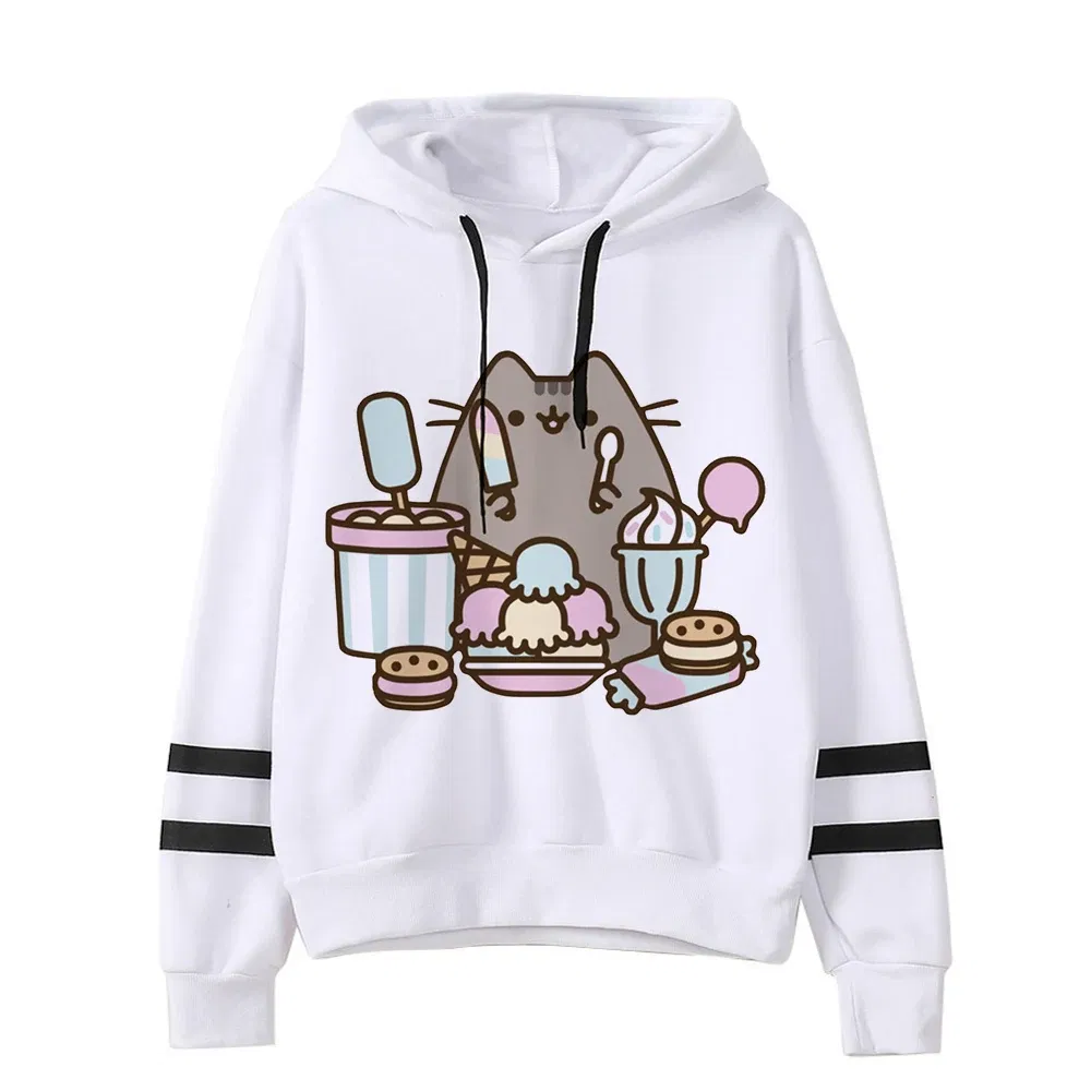Color: Dark Grey, Size: XXL - Women Ullzang Cute Cat Funny Cartoon Sweatshirt Pusheen Cat Kawaii Harajuku Korean Style Hoodies Graphic Fashion Hoody Female