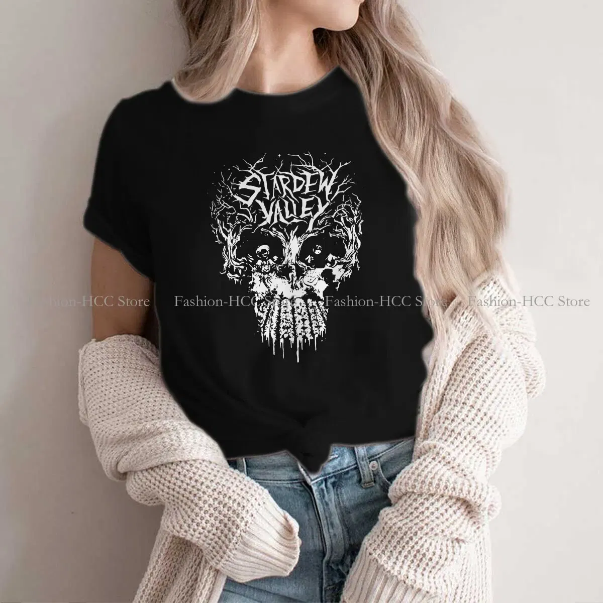 Color: black, Size: L - Active Hipster Polyester TShirts Stardew Valley Game Abigail Sebastian Female Style Tops T Shirt Round Neck