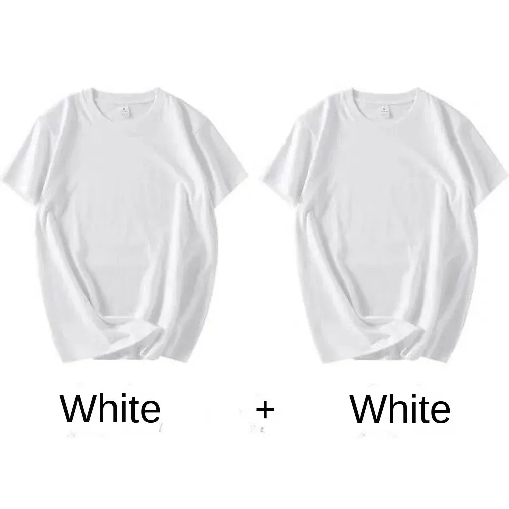 Color: WHITE, Size: 4XL, Sale by Pack: Pack of 2 - 2PCS 100% Cotton Solid T Shirts Men's and Women's Short Sleeve White Tees Casual Breathable Loose Round Neck T-shirt Couple Tops