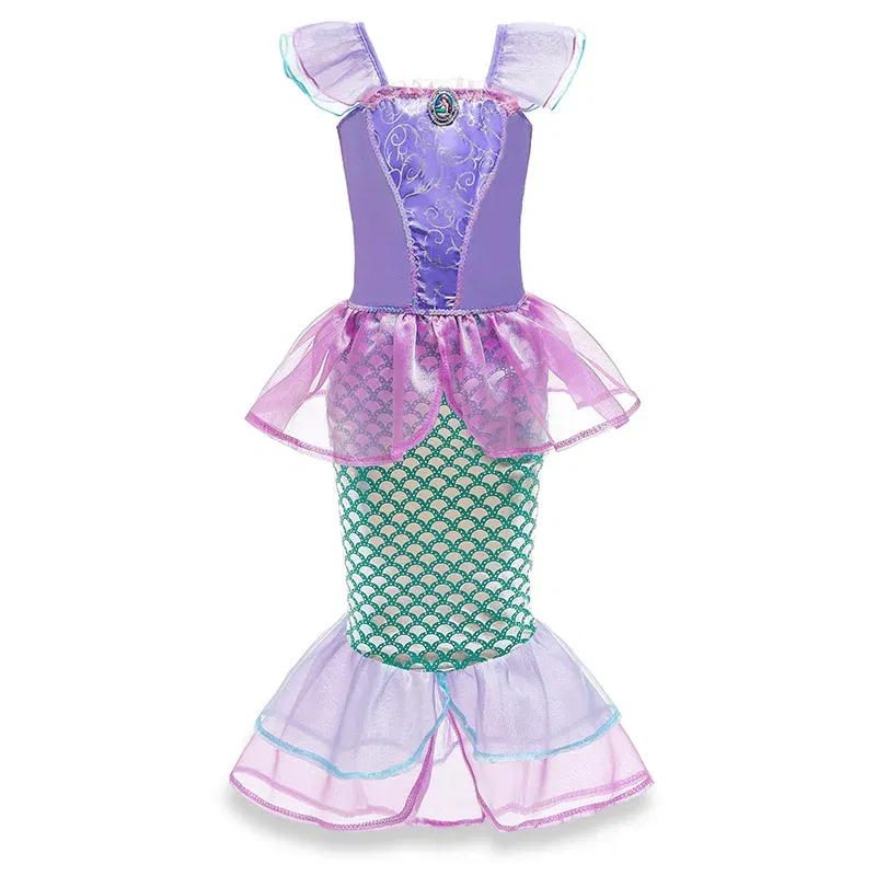 Color: Khaki, Kid Size: 4T - Disney Little Mermaid Ariel Costumes for Girls Princess Dress Cosplay Halloween Carnival Kids Birthday Party Dress Up Clothing