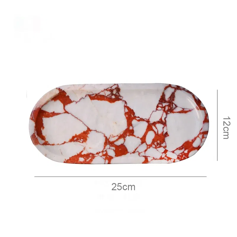 Color: Light Grey - Real Luxurious Marble Vanity Tray for Perfume Candles Jewelry Luxury Calacatta Marble Tray for Home Decor