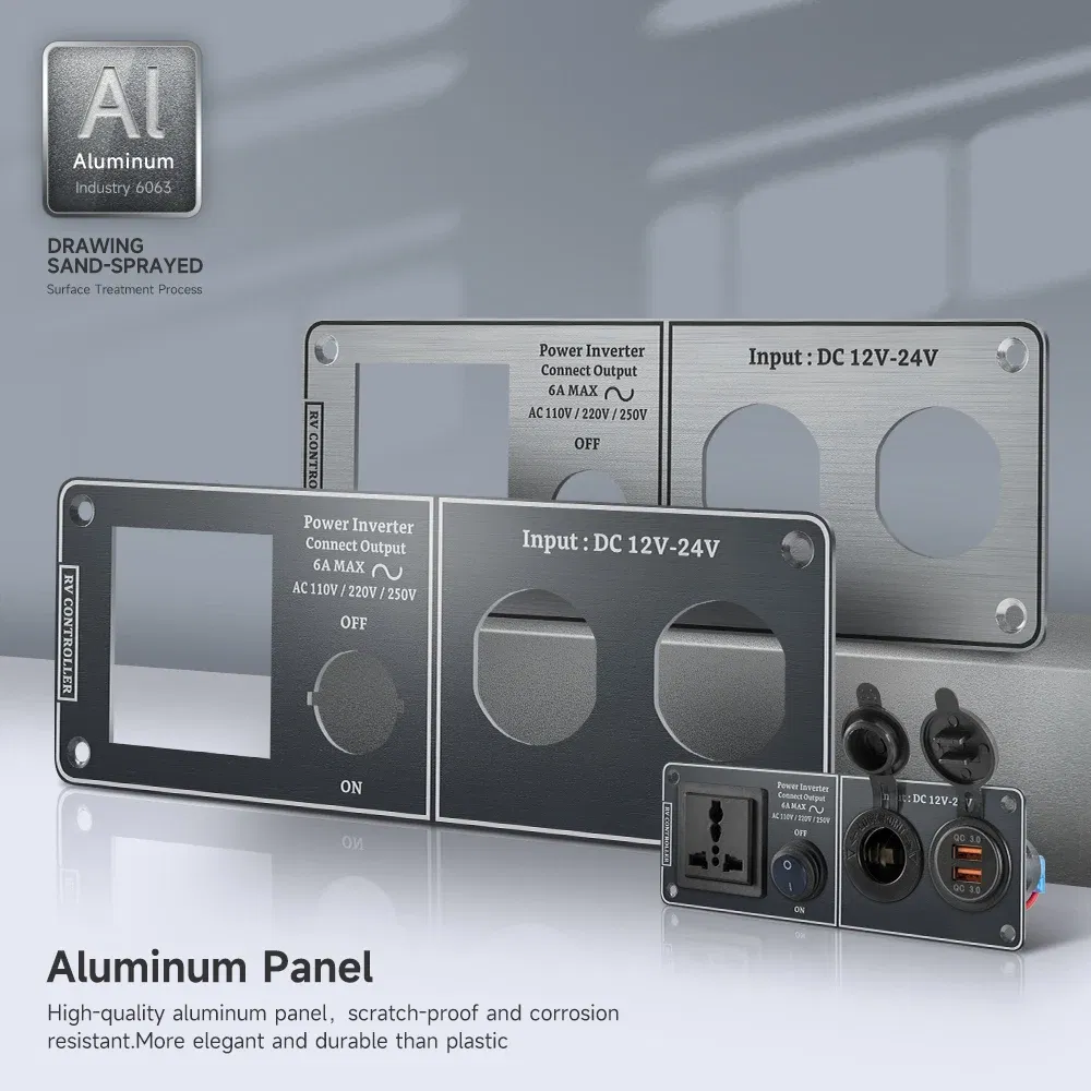 Color Name: GRAY, Ships From: CHINA - Car Charger Multi-Functions Aluminum Panel Inverter AC110V 220V Dual Port USB QC3.0 12V 24V for RV Yacht Travel Trailers