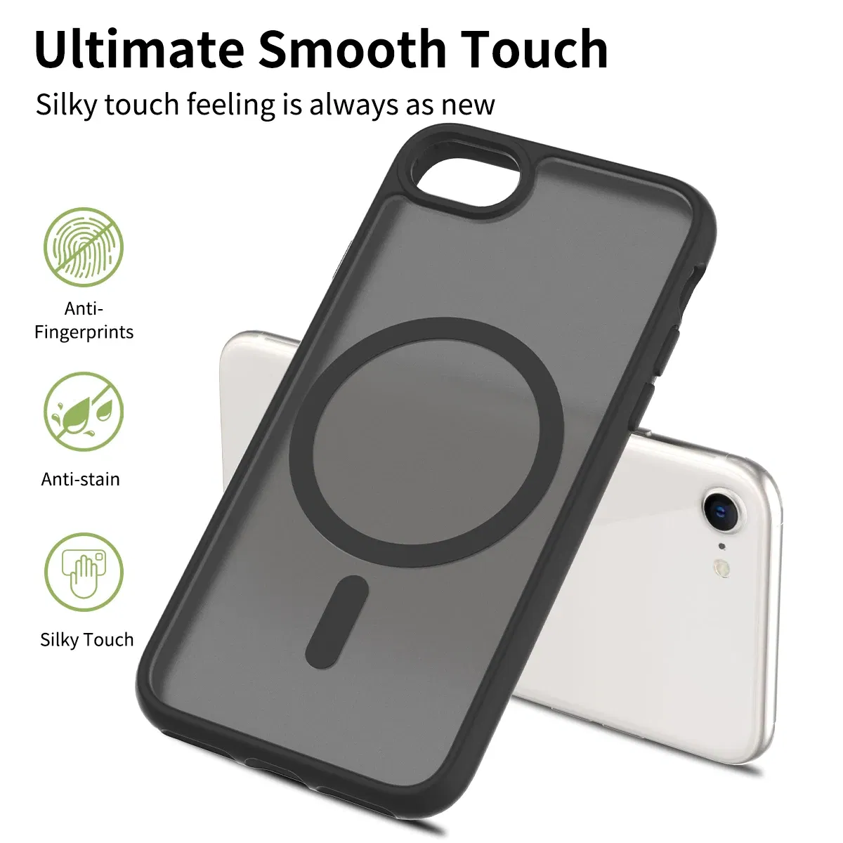 Color: black, Compatible-Phone Models: For iPhone 8 - Non Yellowing Case For iPhone SE 2022 2020 8 16 Pro Max 15 Plus 14 13 Mini 12 11 Magsafe Mag Safe Matte Black Magnet Phone Cover