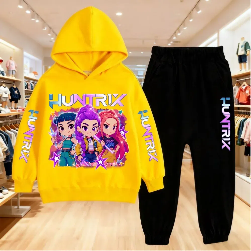 Color: Beige, Kid Size: 16 - 2025 KPop Demon Hunters Kids Hoodie Set Boys Teen Girls Hoody Sweatshirts With Pants Tracksuit Children's Autumn Clothing 2pcs