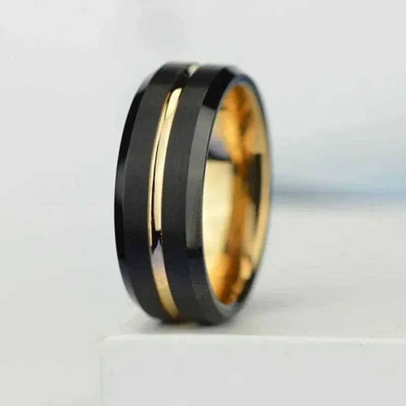 8MM Gold Tone Groove Stainless Steel Ring
