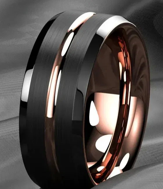 8MM Gold Tone Groove Stainless Steel Ring