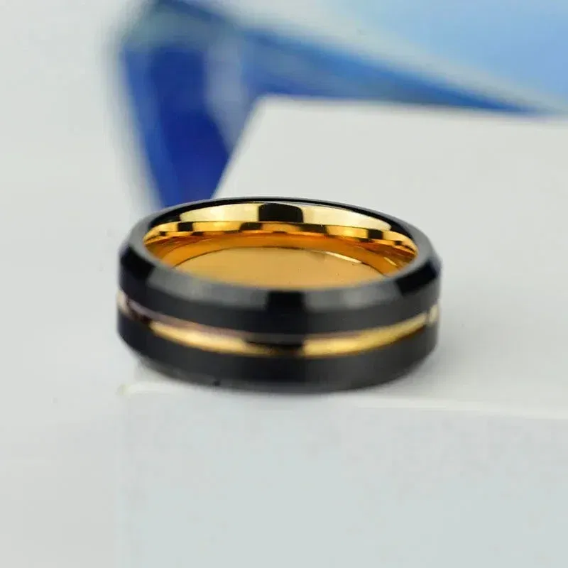 8MM Gold Tone Groove Stainless Steel Ring
