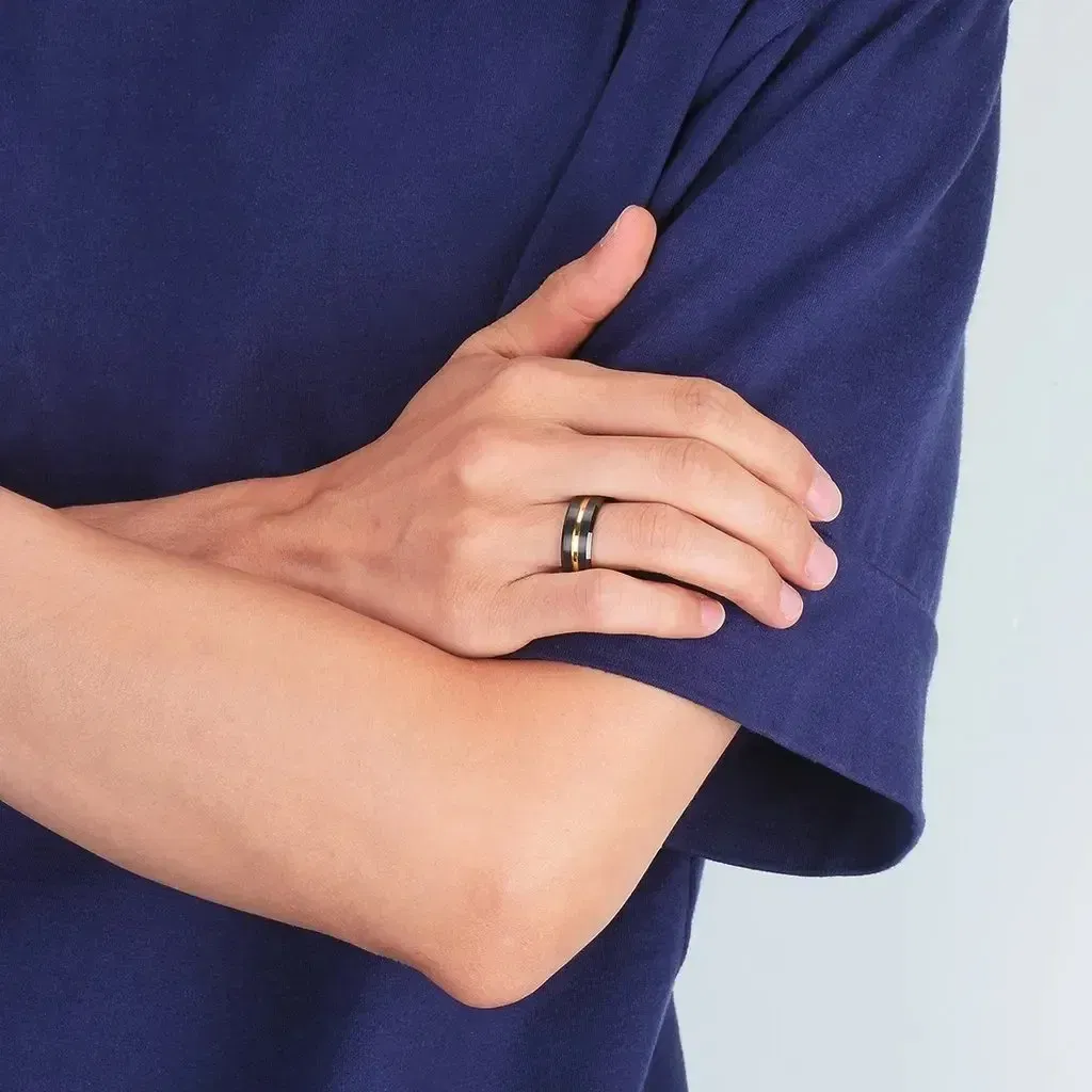 8MM Gold Tone Groove Stainless Steel Ring