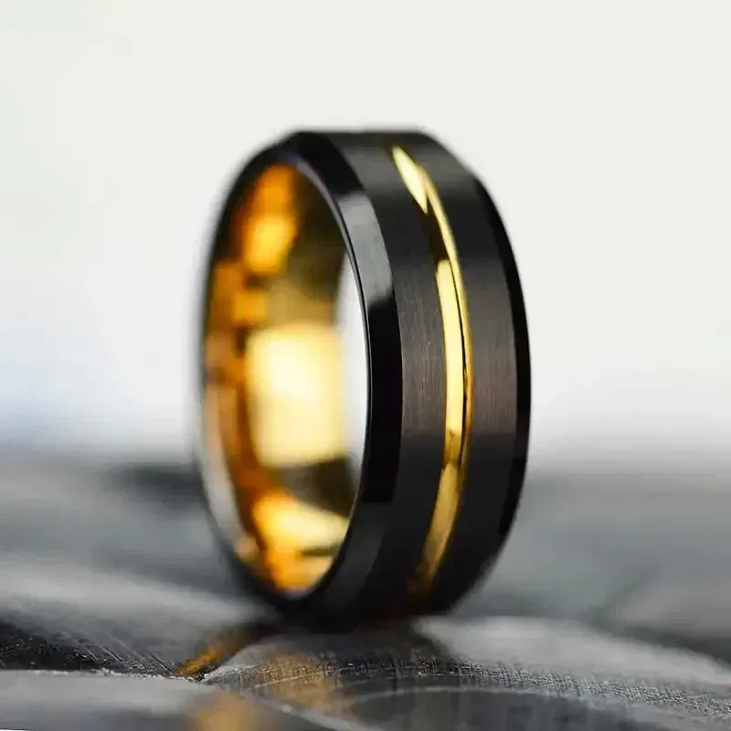 8MM Gold Tone Groove Stainless Steel Ring