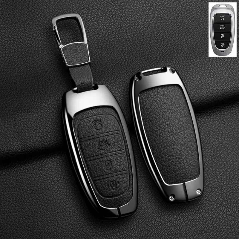 Color Name: PURPLE - New Auto Alloy Car Key Case Cover Fob for Hyundai Solaris Sonata Hybrid NEXO NX4 New Grand Santa Fe Tucson 2020-2024 Accessories