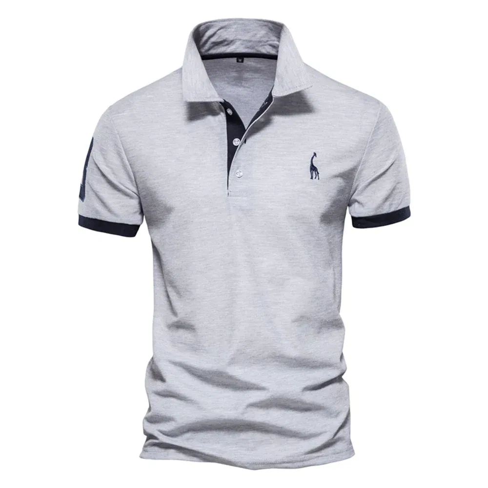 Color: GRAY, Size: M - Dropshipping Polo Giraffe Shirt Men Quality Embroidery Summer Short Sleeve Polo Casual Business Social Mens Polos BR Size