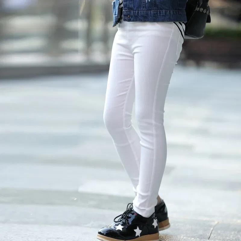 Color: black, Kid Size: 7 - 3-12-year-old girls pencil pants elastic baby Leggings 2024 new slim fit children's Leggings solid color imitation jeans