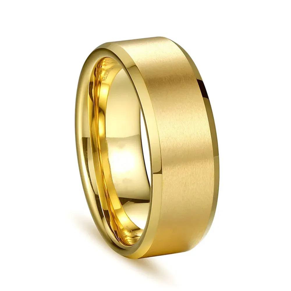 Main Stone Color: Gold, Ring Size: 10 - JUCHAO Classic Ring Men Titanium Black Men Jewelry Wedding Bands Boyfriend Gift Dropshipping
