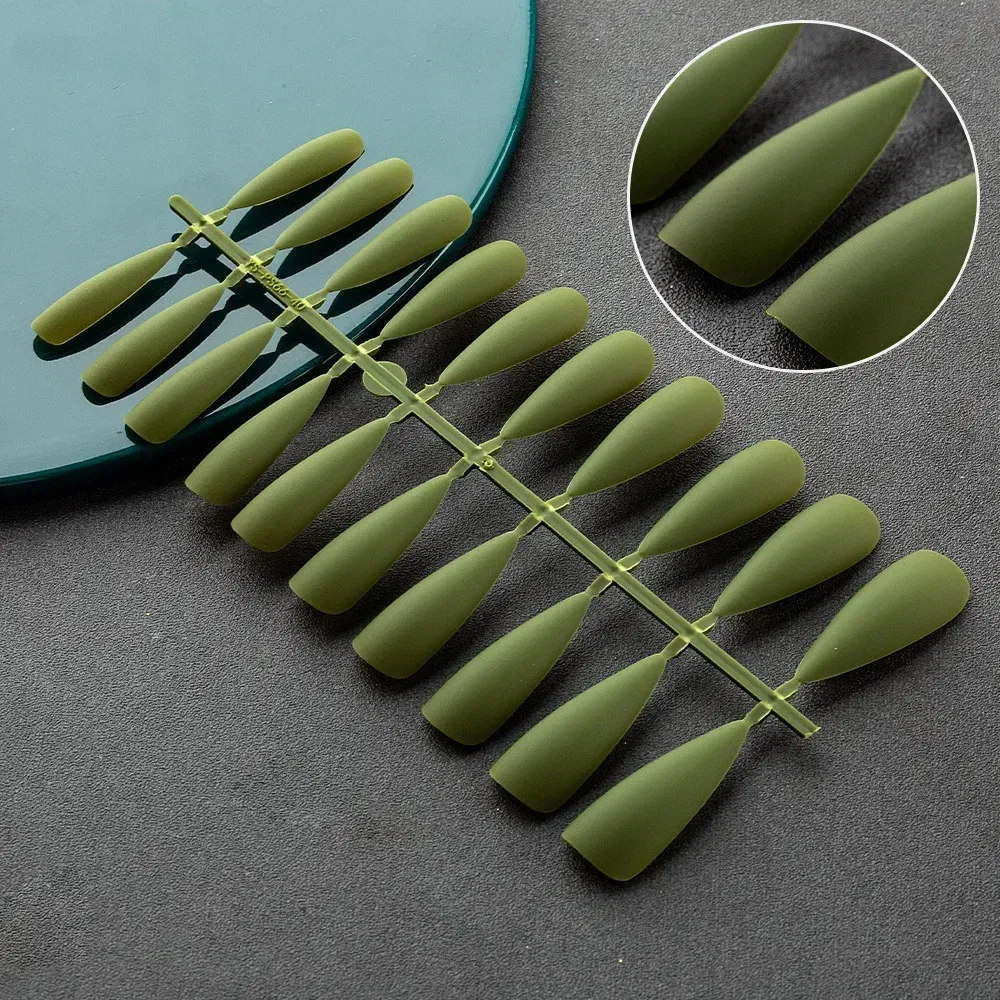 Color: Ivory - Matte False Nails 24PCS  Head Frosted Press Glue on Fake Nail Tips Ballet Detachable Full Cover Artificial Fingernails