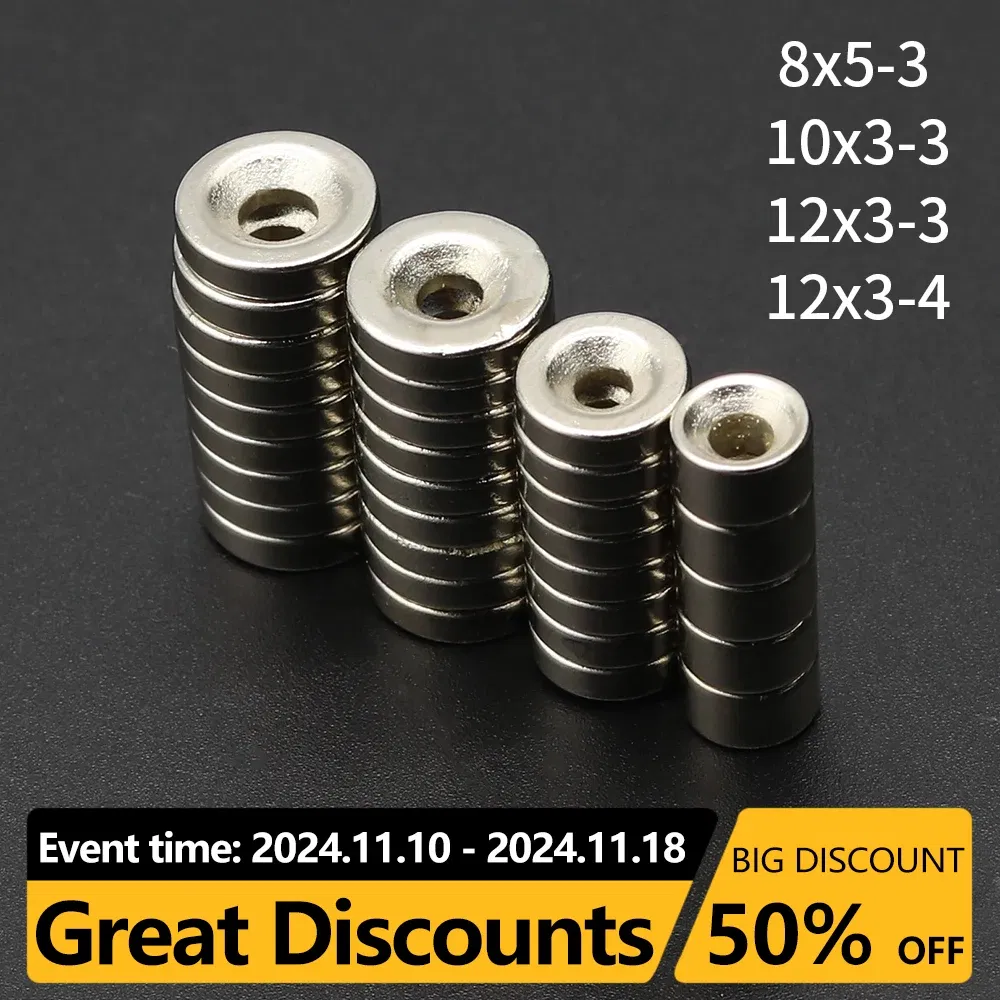 Color: Yellow, Size: 6m - Round Magnet 8/10/12/15/20/25/30mm x Hole3/4/5/6mm Neodymium Magnet N35 Permanent NdFeB Super Strong Powerful Magnets With hole