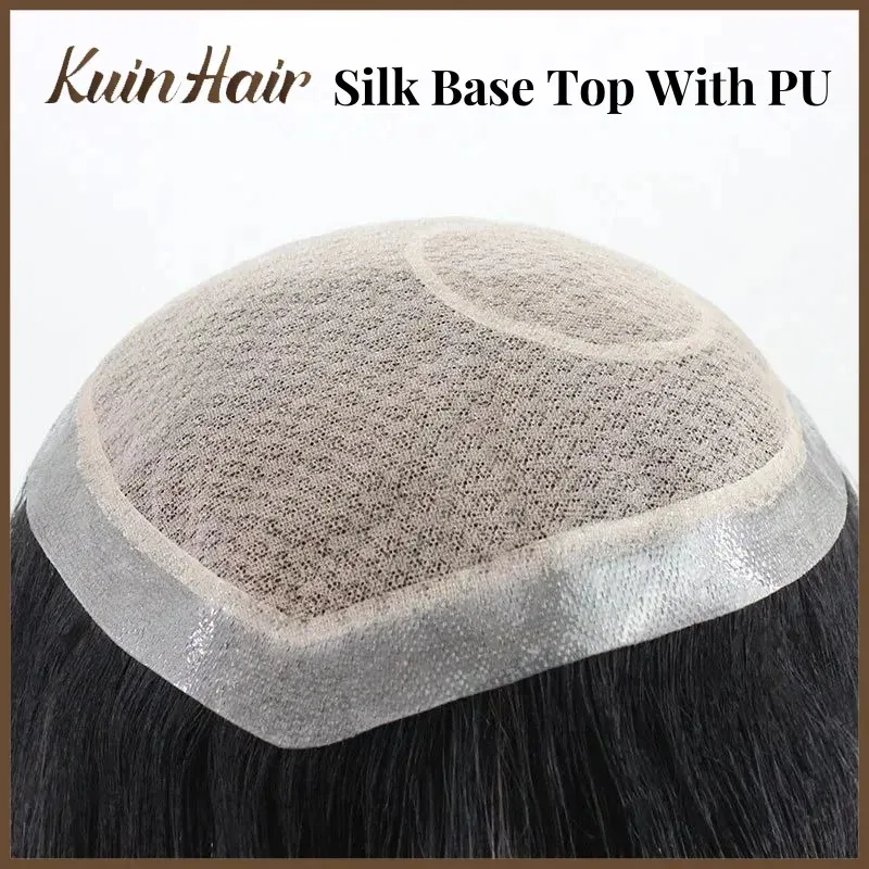 Toupee Color: 240#, Toupee Density: 80%, Length: 10 Inches - Silk Base Top With PU Men Toupee Male Breathable Men's Capillary Prosthesis 100% Real Natural Hair Replacement System Unit Wigs