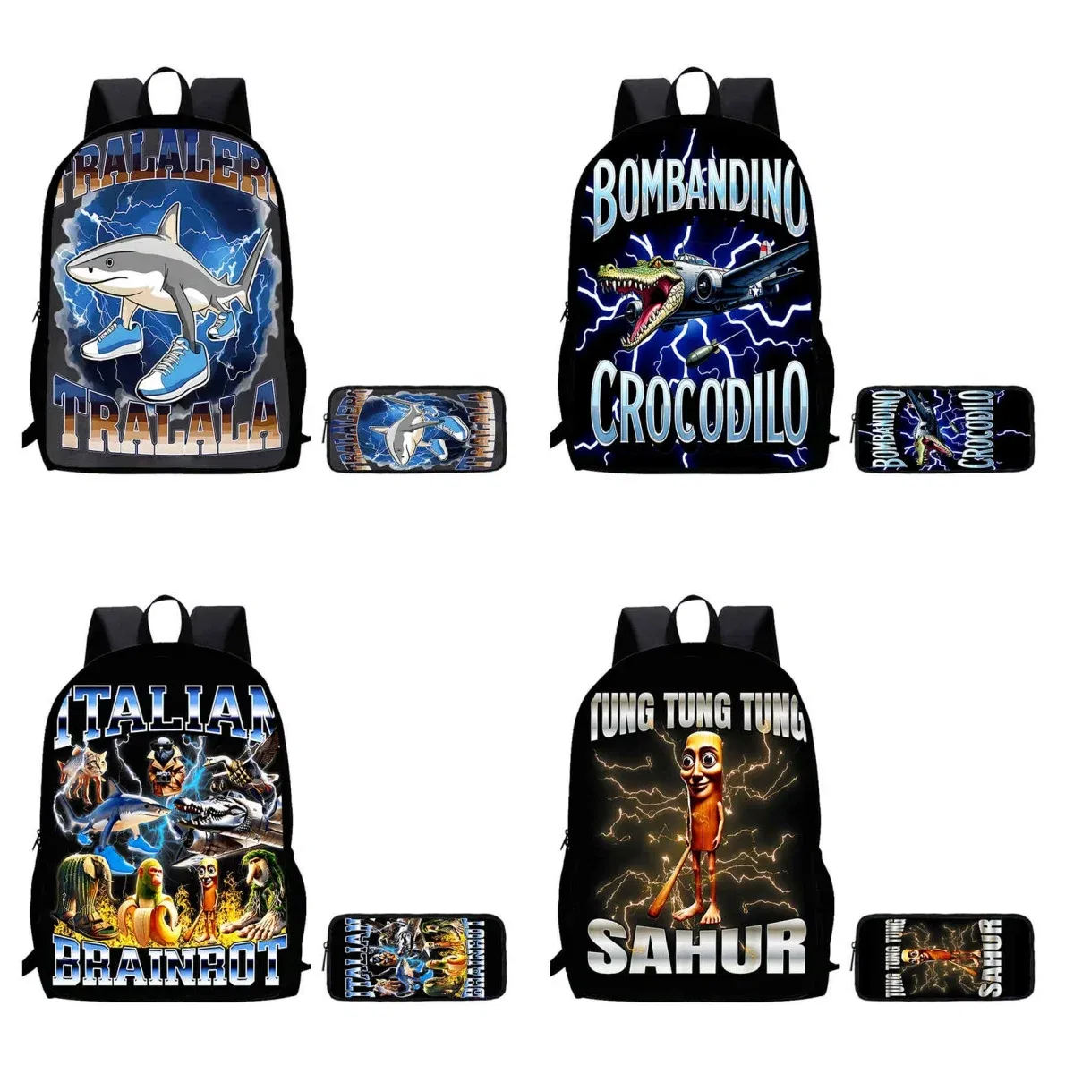 Color: Brown, Ships From: CHINA - 2Pcs Set School Backpack for Age 5-10,Light Weight Kids Backpack,Cartoon BrainRot Printed School Bags for Boys Girl,Best Gift