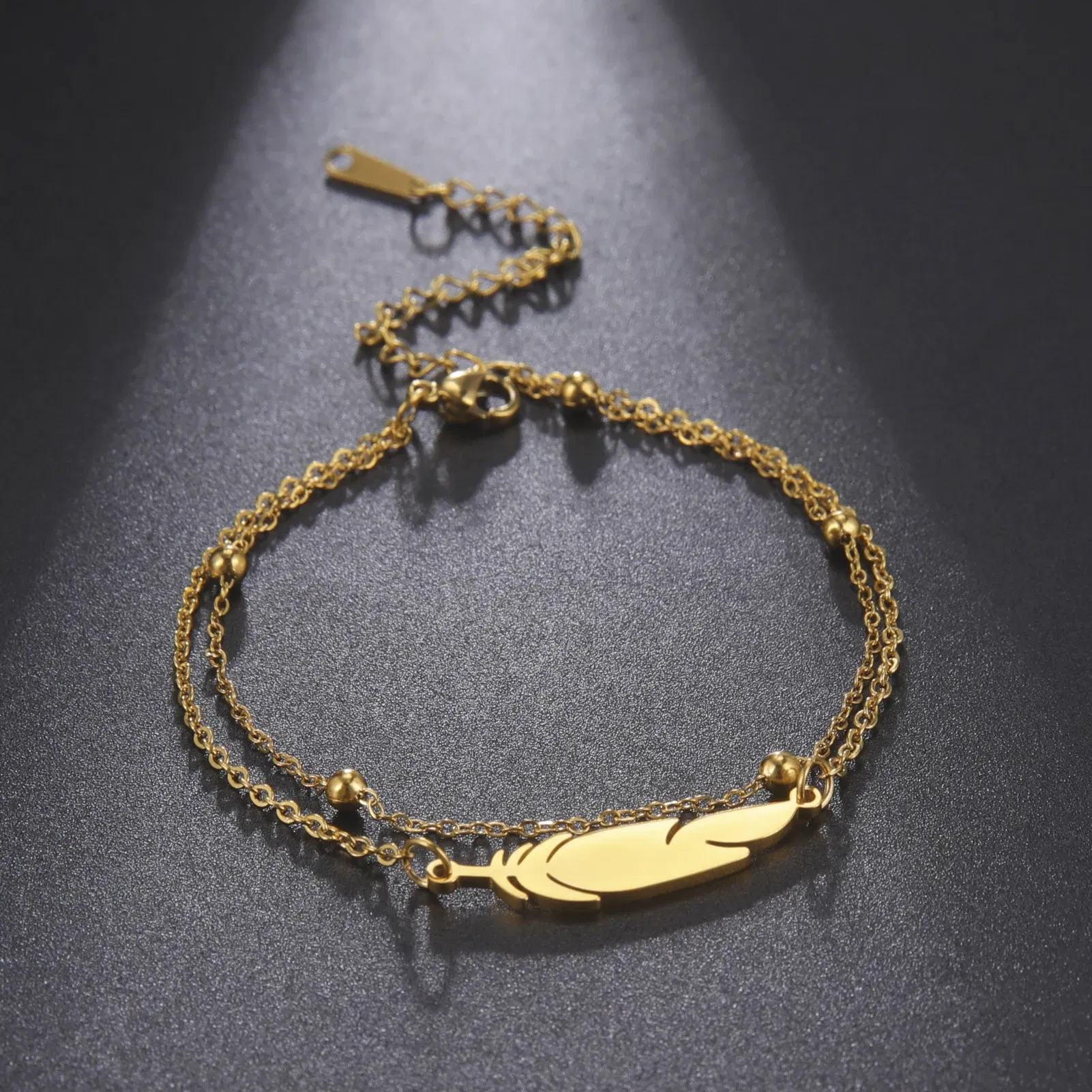 Metal Color: Antique Gold Plated - Kkjoy Ankles of Women Men Silver Color Feather Stainless Steel Double Foot Chain Beach Style Trendy Female Jewelry Accessories