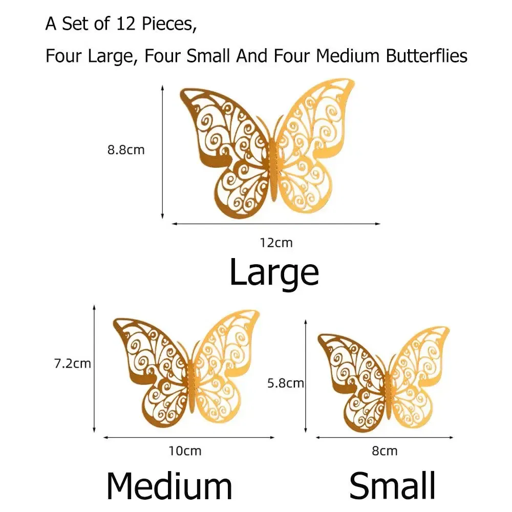 Color: VIOLET/?«?—?…° - 12 Pieces 3D Hollow Butterfly Wall Sticker Bedroom Living Room Home Decoration Paper Butterfly