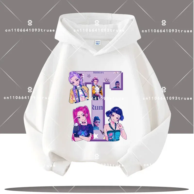 Color: Lavender, Kid Size: 8 - K-pop Demon Hunters Letter A-Z 3-12 Year Old Children Hooded Sweatshirt Girls' Casual Shirt Boys' Sports Shirt Cartoon Print