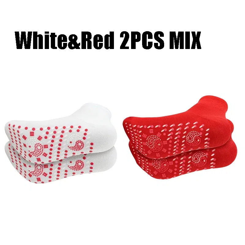 Color: Yellow - 1/5pairs Tourmaline Self-Heating Socks Winter Warm Thermal Health Care Socks Slimming Health Short Sock Magnetic Therapy Sock