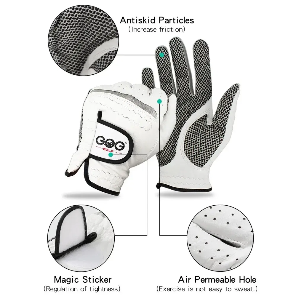 Size: L, Color: WHITE - Pack 1 Pc Golf Gloves Men's Left/Right Hand Soft Breathable Pure Sheepskin With Anti-slip Granules Golf Gloves Golf Men