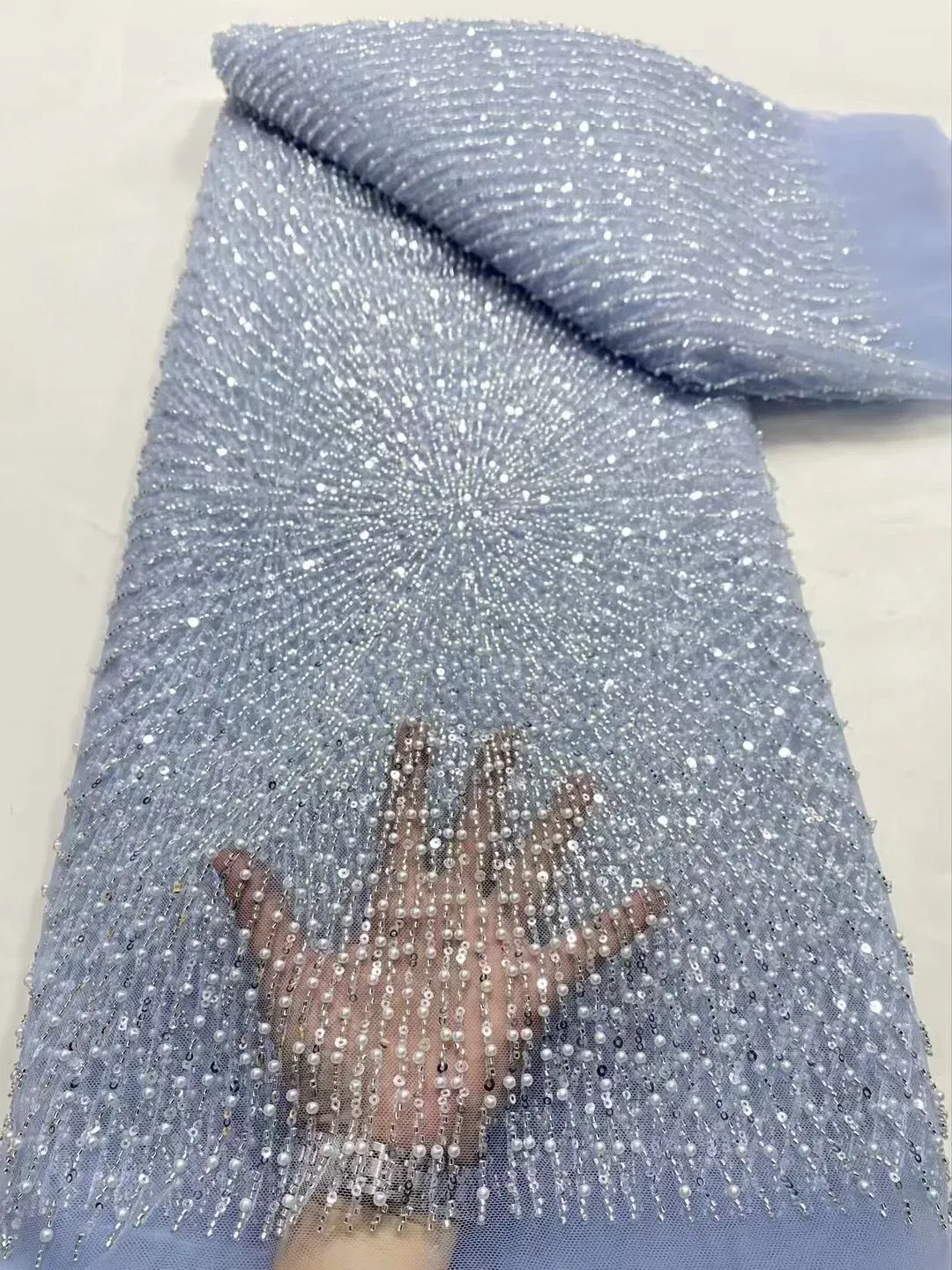 Color: green, Width: 120cm, Length: 5 yards - Wholesale Beaded Lace Fabric, French Mesh With Sequence, African Lace Fabric 2025 High Quality, Bridal Lace Fabric, Beaded Net