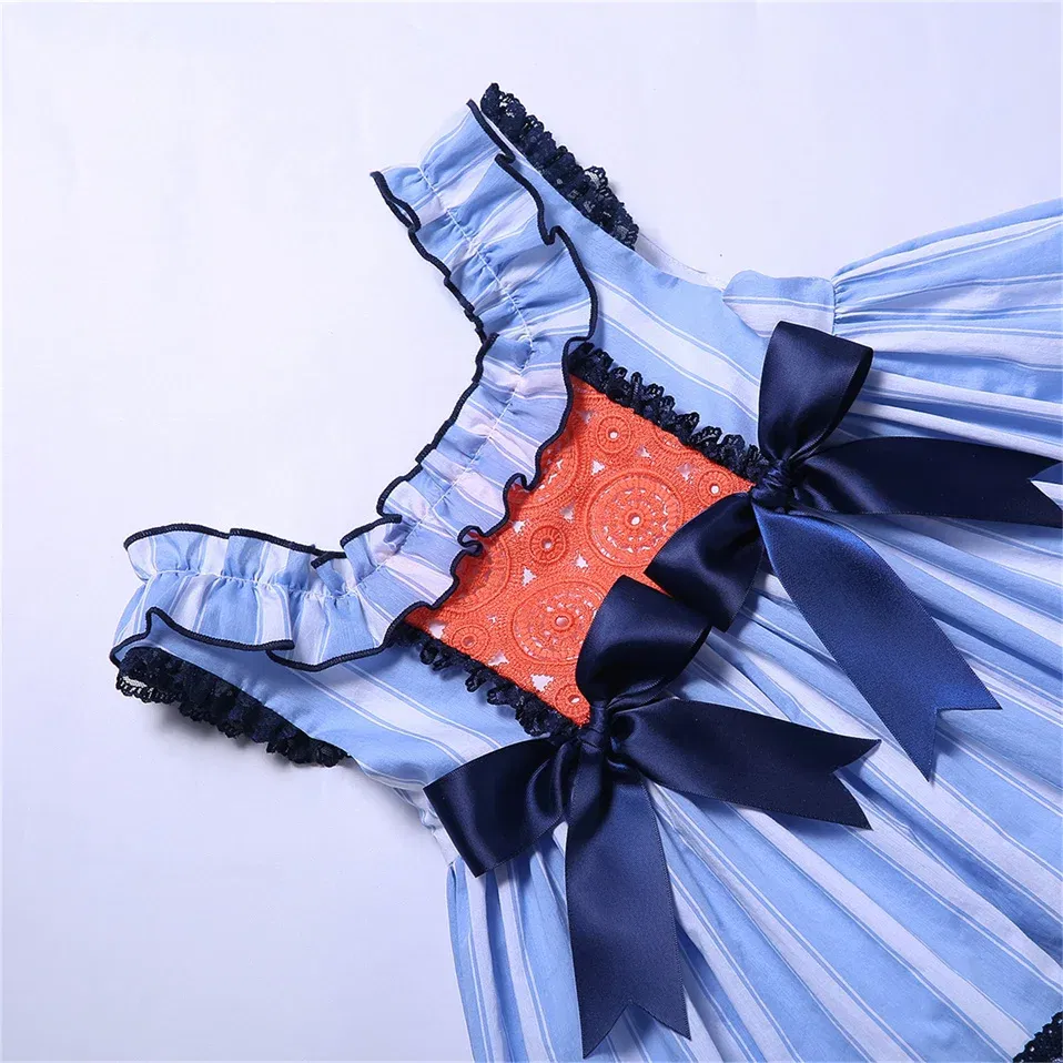 Color: MULTI, Kid Size: 3T - Pettigirl Summer Children Blue Stripe Baby Girls Princess Dresses for Evening Wedding Party Kids Birthday Gifts 2345681012 Years