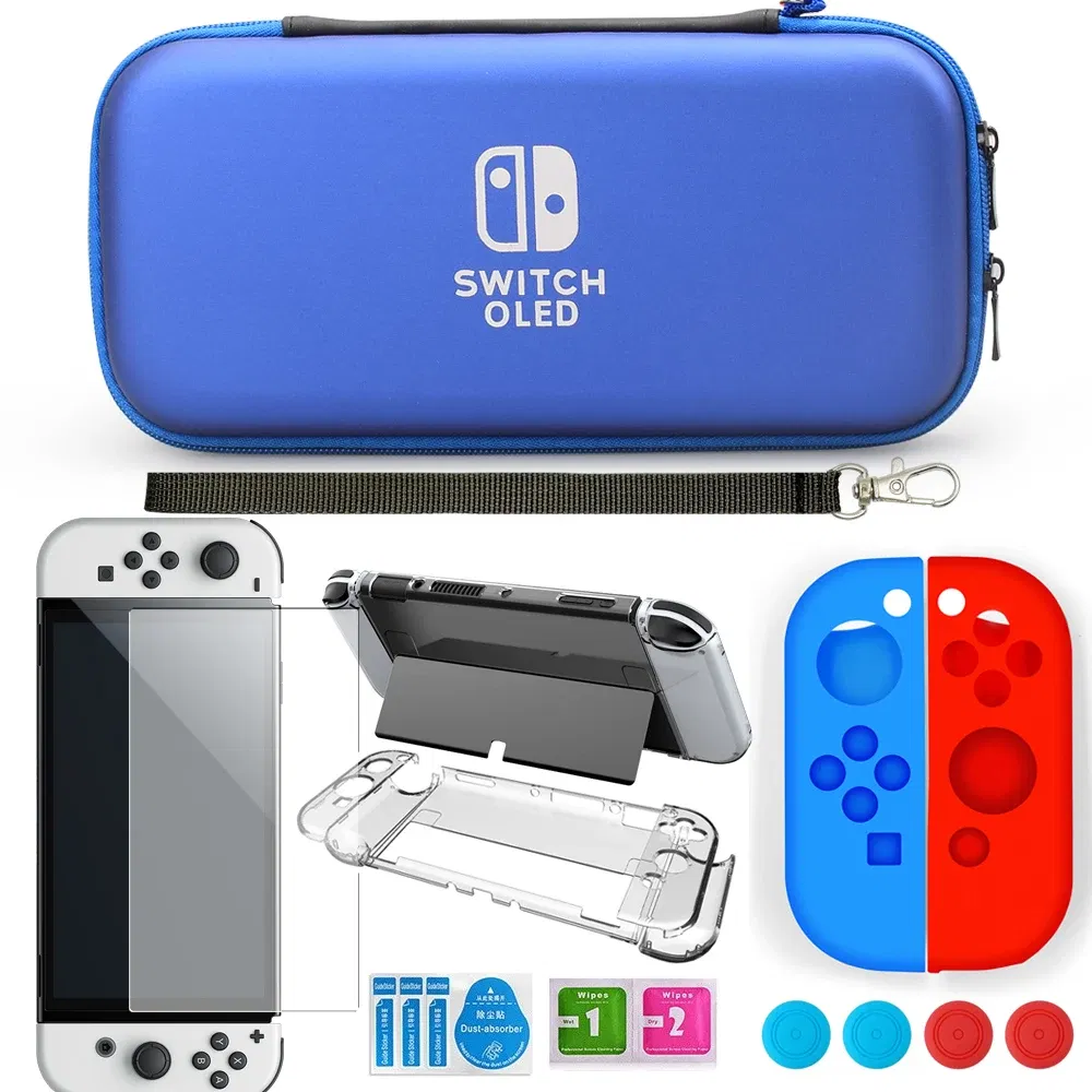Color: Yellow - Case Kit For Nintend Switch OLED Console Carrying Case Protective Pouch Hard Shell Clear Cover For Switch Oled WIth Film Glass