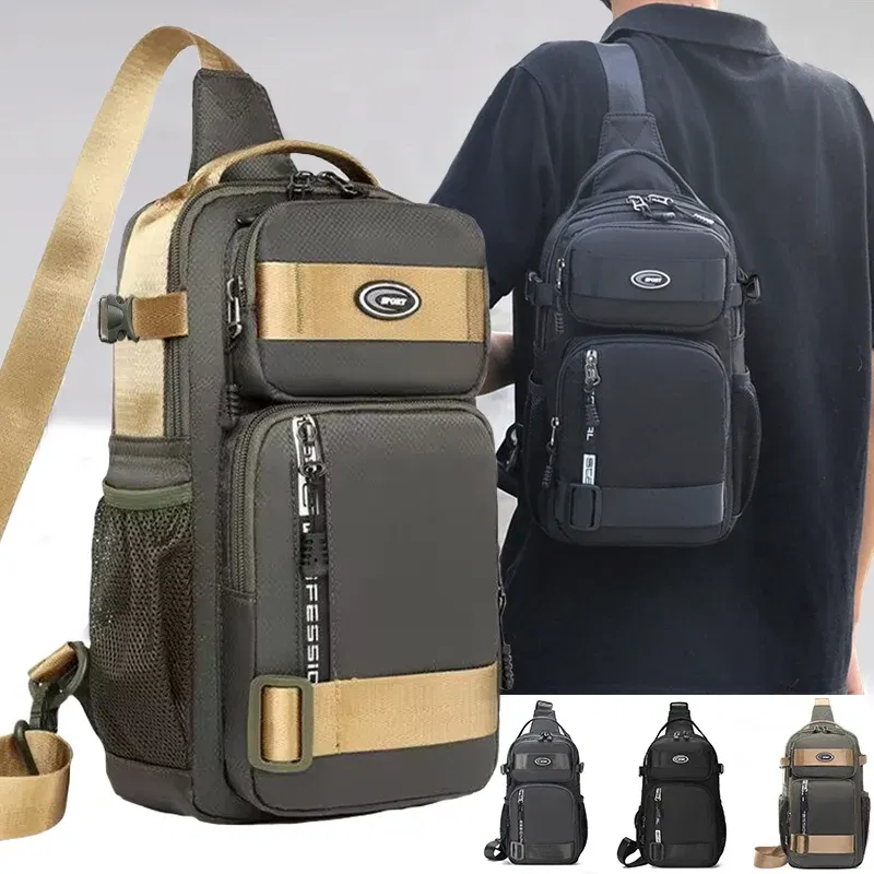 Color: black - Riding backpack for men, men's chest bag, casual men's single shoulder bag, lightweight and large-capacity crossbody bag