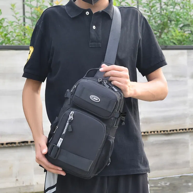 Color: black - Riding backpack for men, men's chest bag, casual men's single shoulder bag, lightweight and large-capacity crossbody bag