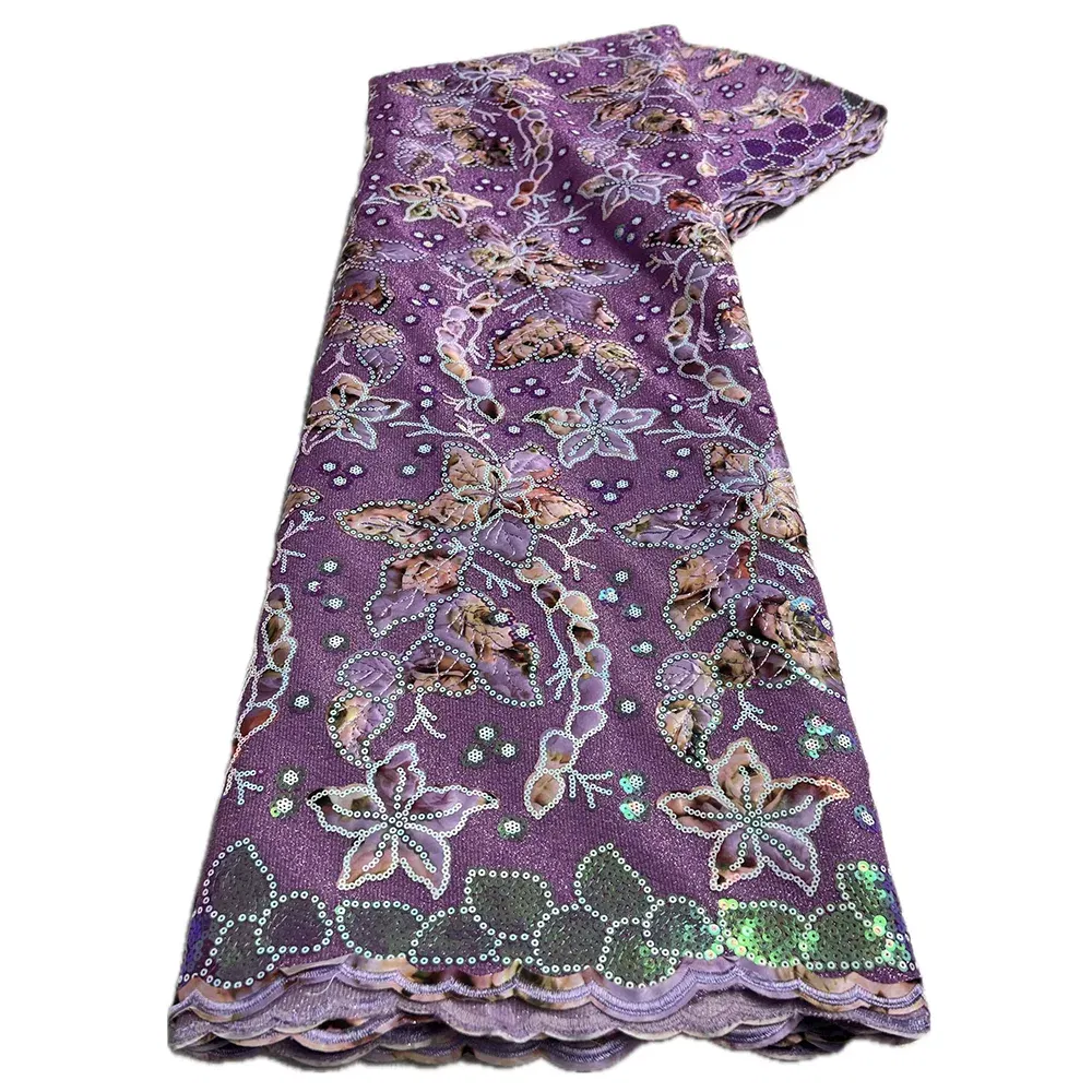 Color: Ginger, Length: 5 yards, Width: 120cm - 2025 African Nigerian Tulle Lace Fabric Sequins Sewing Guipure Beads Stone Embroidery Dresses High Quality 4 Yards