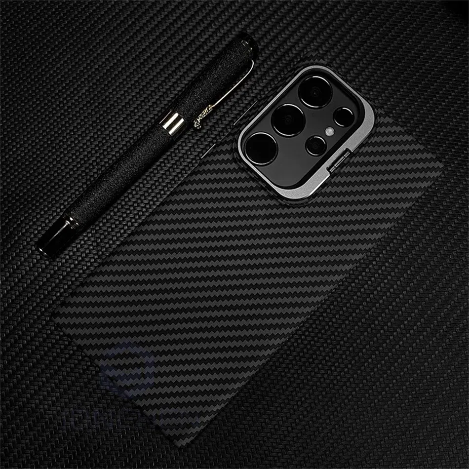 Color: Beige, Material: Plastic - Magnetic Pixel Carbon Fibre Pattern Slim Case For Samsung Galaxy S24 Plus S23 Ultra Luxury Shockproof Hard Cover Stand Metal Len
