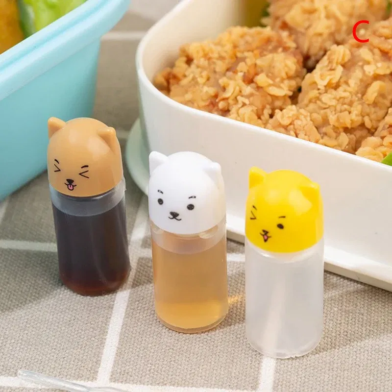 Color: Dark Khaki - 2Pcs Lunch Bento Soy Sauce Box Container Cute Plastic Condiment Dispenser Mini Portable Salad Dressing Tomato Ketchup Bottle Jar